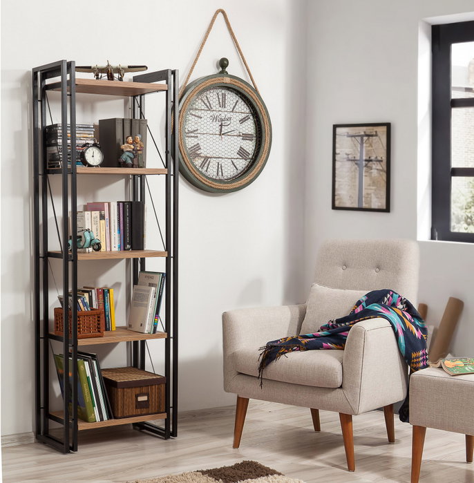 Hanah Home Cosmo Penta Estantería Industrial Pino Atlántico y Negro Hanah Home Cosmo Penta Estantería Industrial Pino Atlántico y Negro